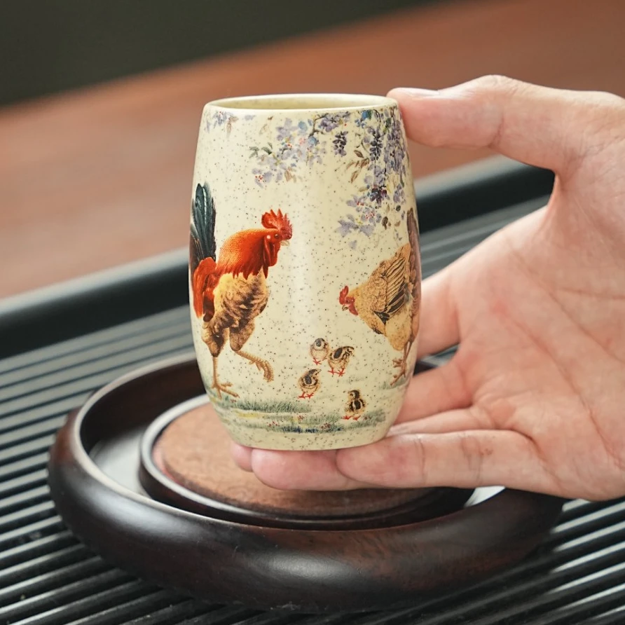 宜兴原矿白段手工点彩阖家欢乐紫砂主人杯 ZYL