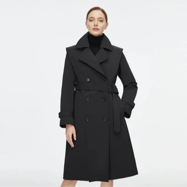 波司登【商场同款】三防风衣羽绒服女防水鹅绒服黑色中长款棉服4286