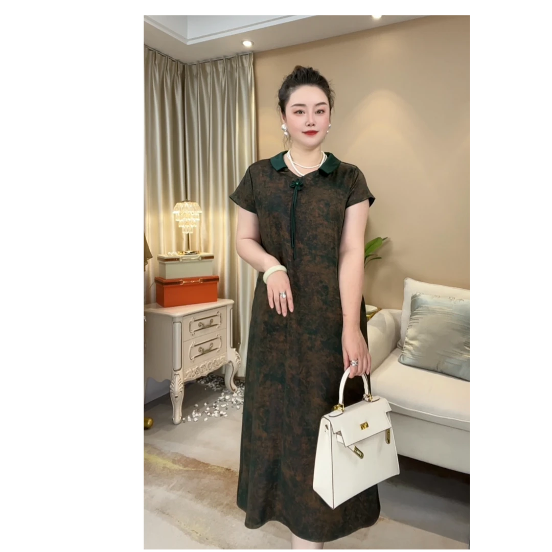 【萱画高定系列】精致翻领时尚飞飞袖V领气质显瘦高级妈妈连衣裙