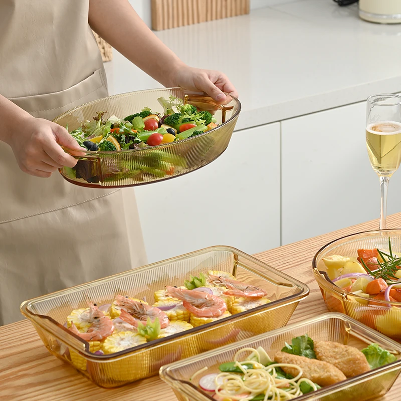 椭圆烤盘透明高硼硅耐热玻璃微波炉烤箱家用烤盘鱼盘