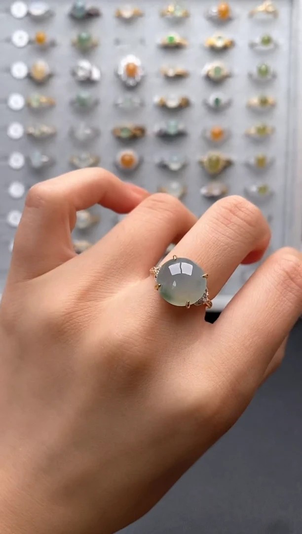 翡翠戒指银S925镶嵌天然翡翠A货3333+3