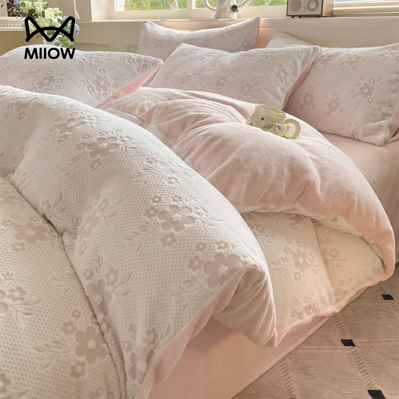 猫人雕花牛奶绒床上四件套加厚冬季2025新款珊瑚绒床单被套三件套