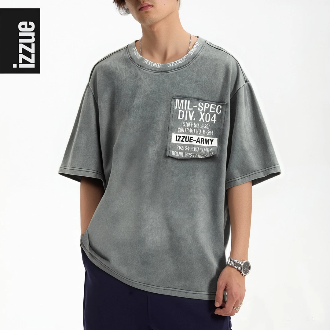 i.t izzue【设计师线】洗水纯棉做旧短袖宽松百搭t恤男女夏季水洗