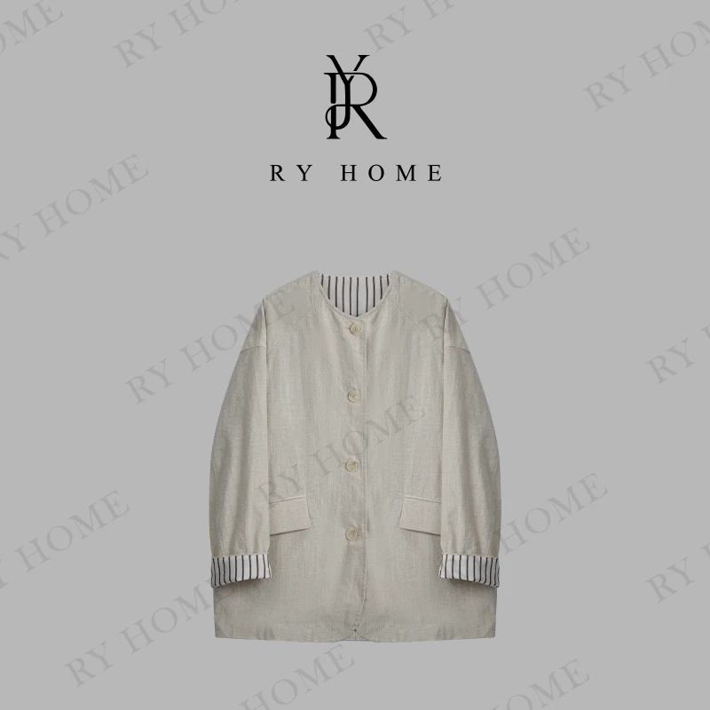 【容雨RYHOME】苎麻＋欧若风宽松休闲单排扣外套251W2217