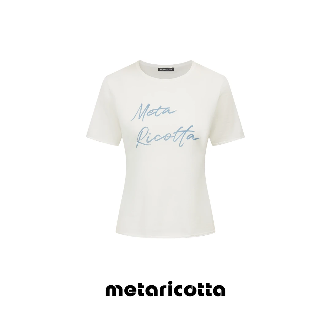 Metaricotta 白蓝字母莱赛尔微透针织短袖