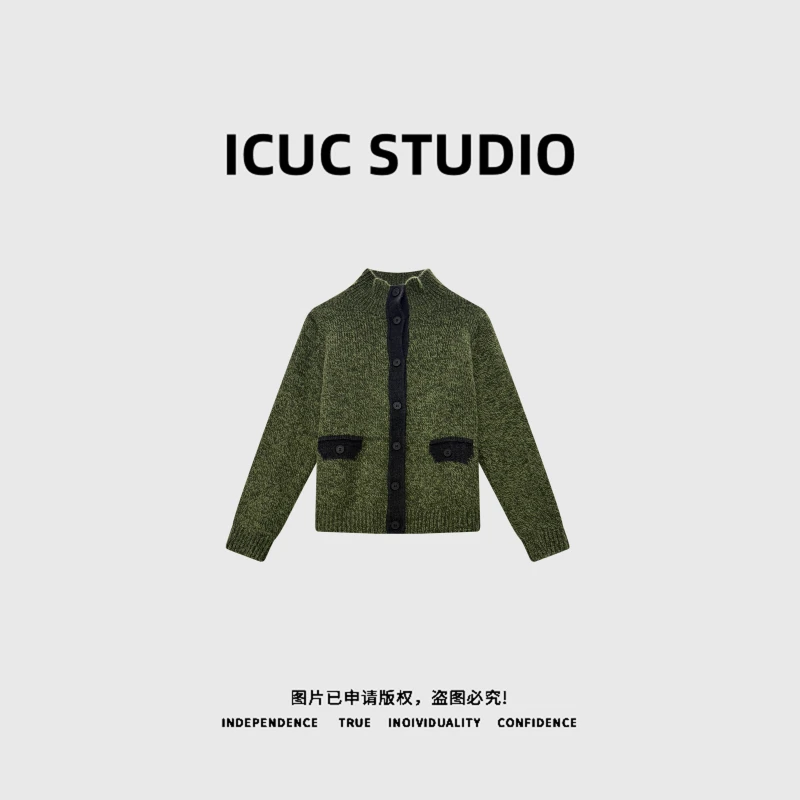 ICUC STUDIO-"老钱美学"立领撞色纽扣毛衣开衫82083