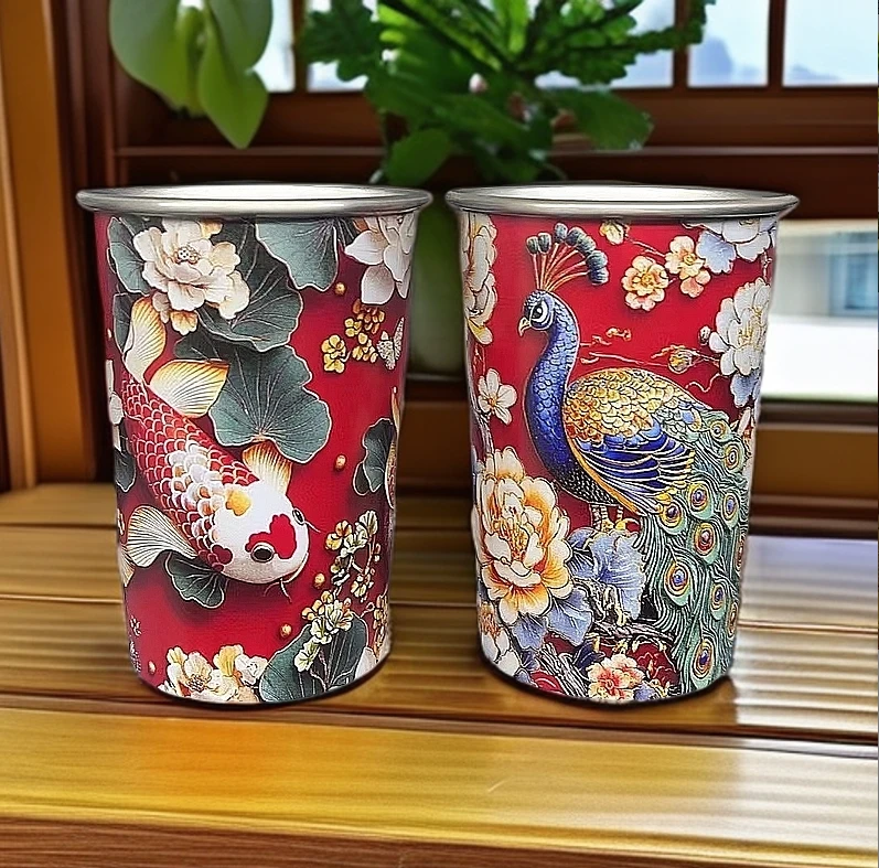 304不锈钢漱口杯家用中式浴室卫生间喜庆水杯果汁杯 单个价