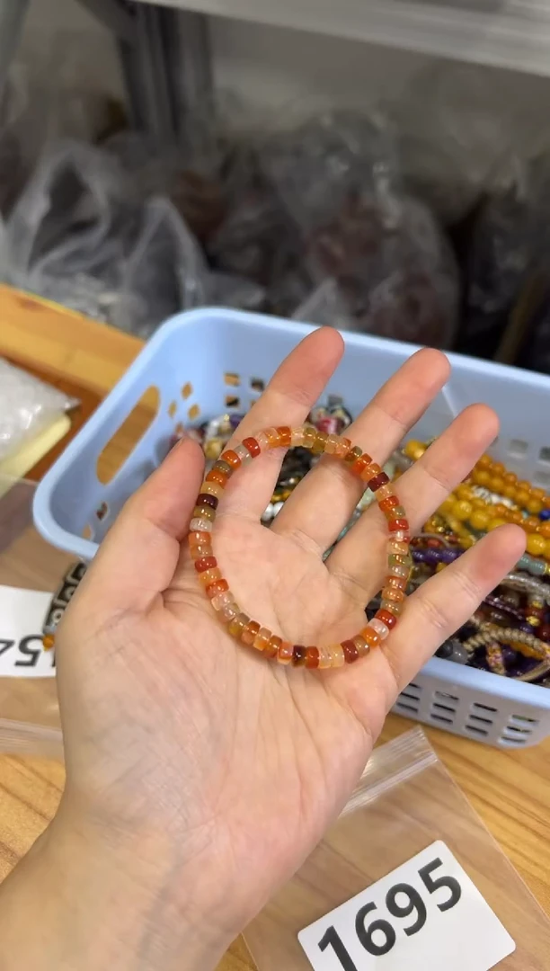 玛瑙/玉髓手链未镶嵌彩虹多宝玛瑙精工药片珠手链[1695]