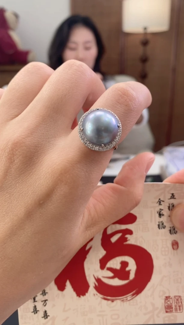 【闪购商品】拼合珍珠（马贝珠）戒圈银S925镶嵌海水马贝戒指