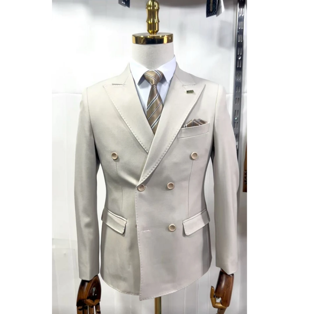 春秋休闲半麻衬工艺西服套装修身外套不起球双排扣秋季正装K