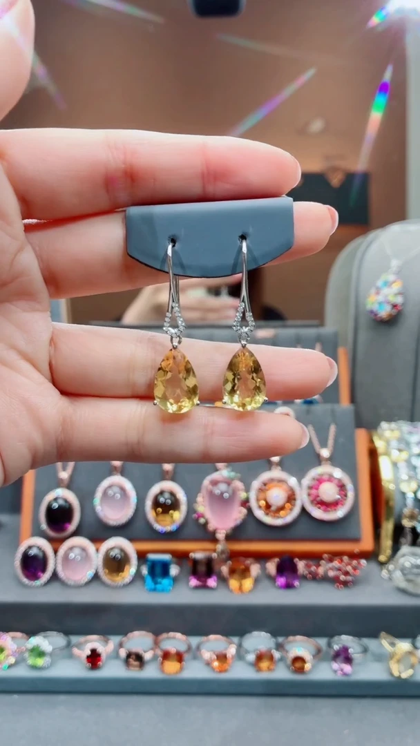 银S925镶嵌耳饰黄晶黄晶耳饰