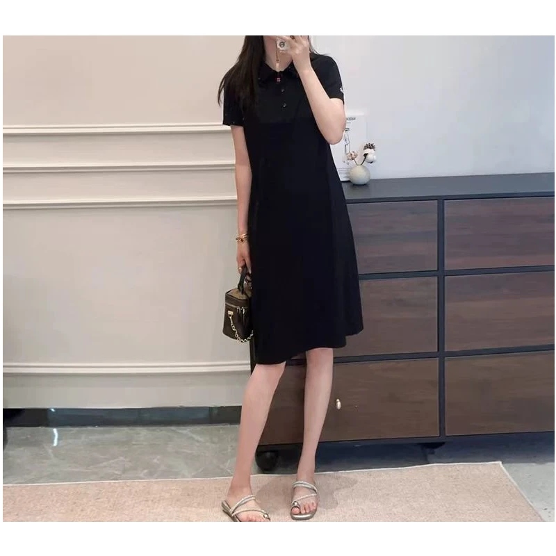 【靓衣园】时尚宽松显瘦减龄POLO领中长款裙子（2591）