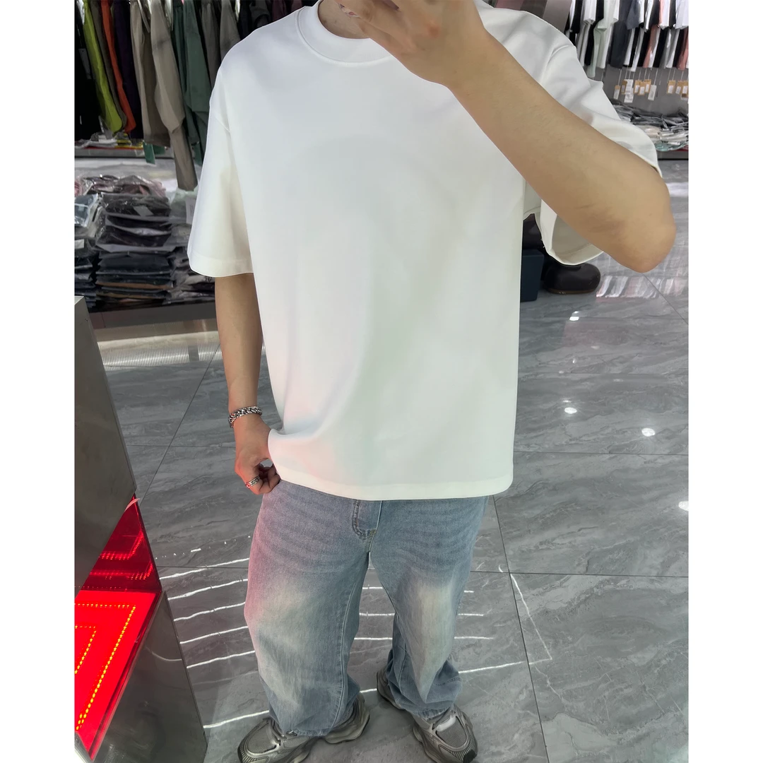 重磅280克冰感棉T恤莱赛尔短袖上衣纯色夏季时尚圆领男生