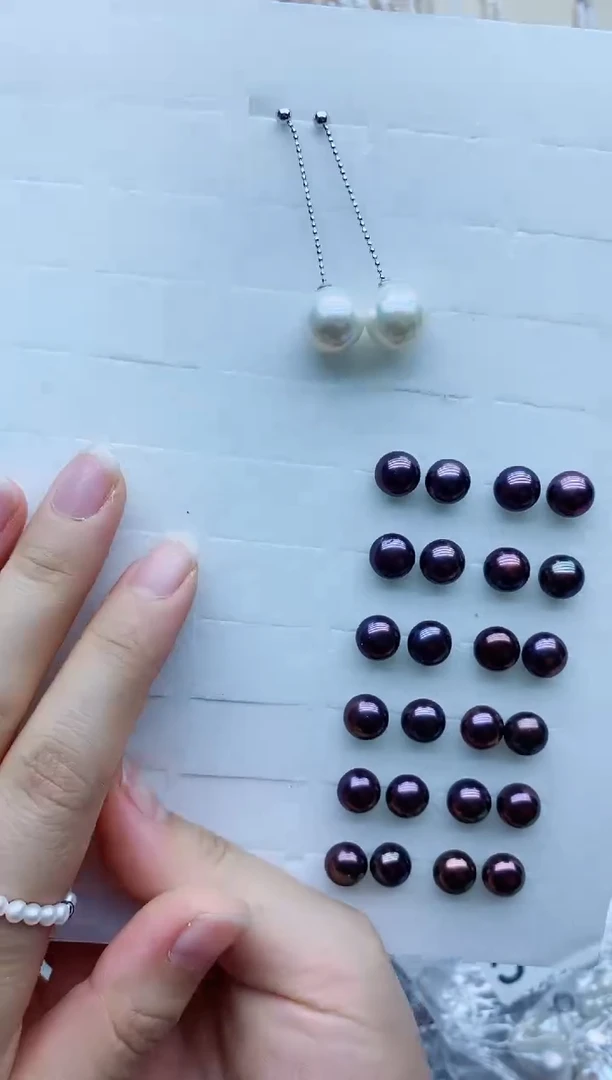 银S925镶嵌耳饰淡水珍珠耳钉多样性发其一