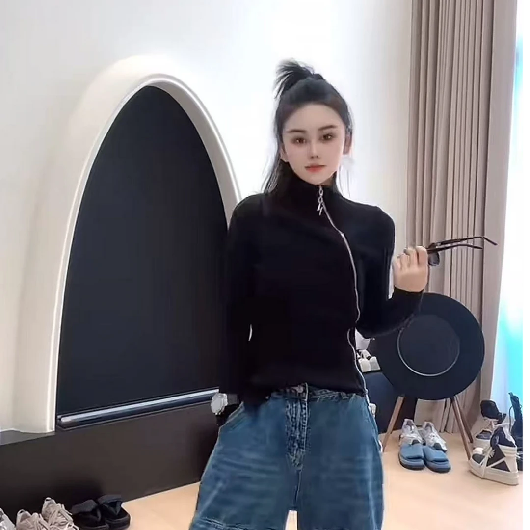 RUYIFASH斜拉链针织上衣（现货）