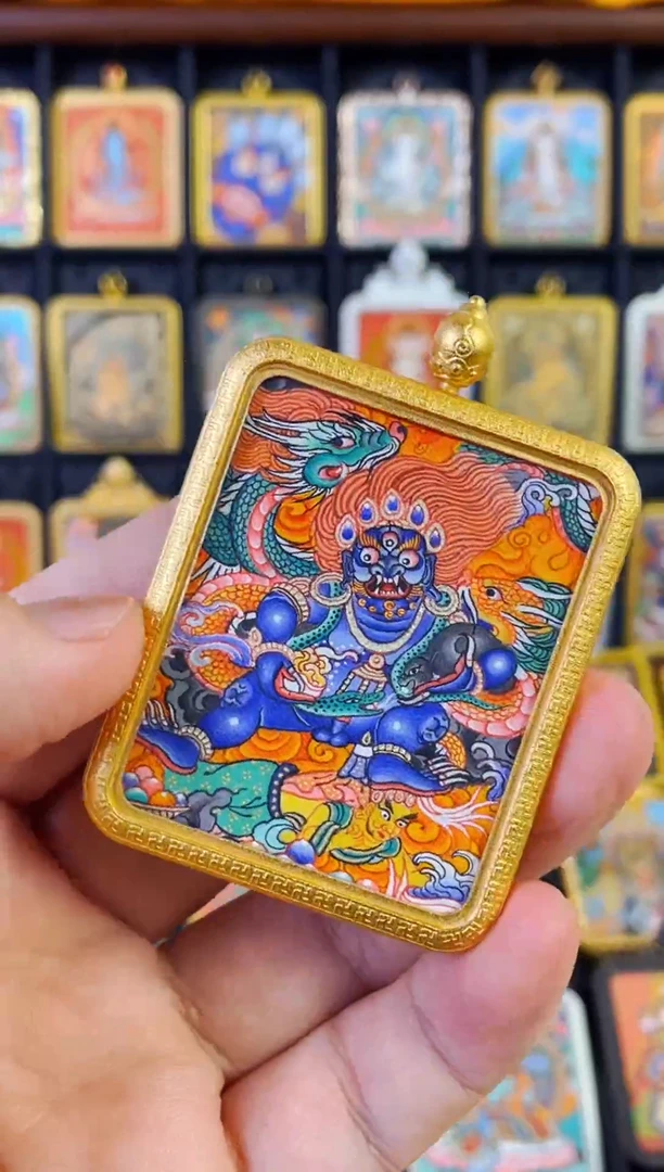 吊坠热贡纯手绘唐卡黑财