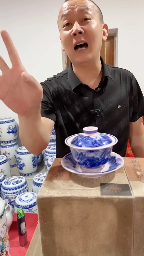 罐景德镇陶瓷盖碗青花山水
