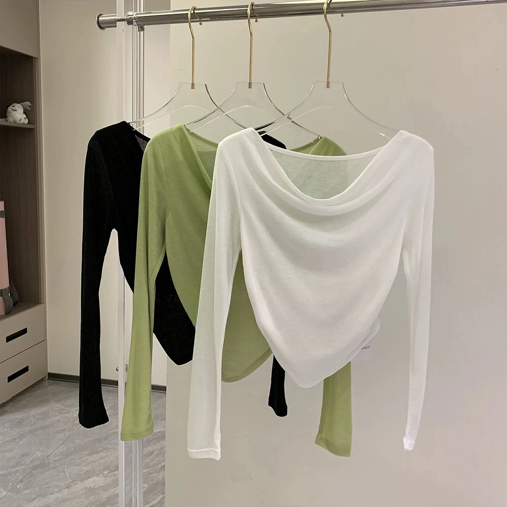 罗纹修身瑜伽长袖罩衫透气轻薄速干上衣网纱镂空健身时尚外搭