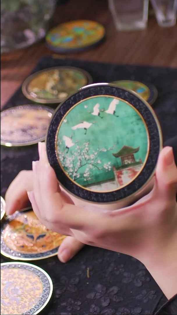 壹藏贰宝瑞鹤图图案铜圈杯垫一片