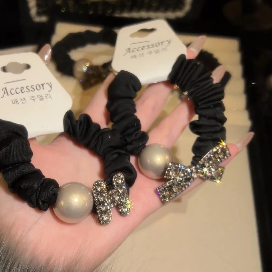 高弹力加粗品牌发绳扎头发皮筋韩国轻奢高级感大牌闪钻蝴蝶结发圈