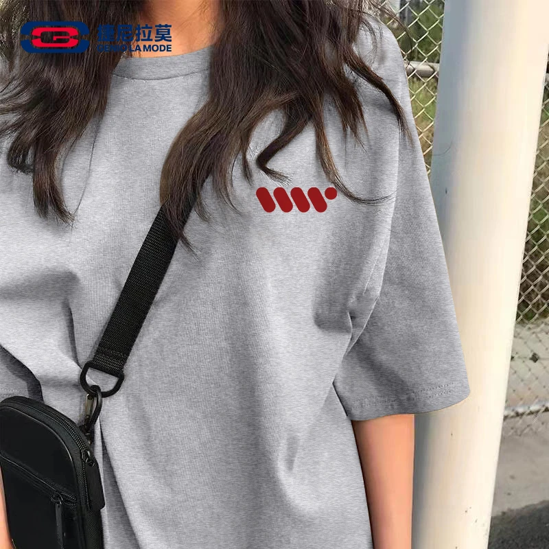 GENIOLAMODE浅灰色美式短袖t恤女2025新款正肩宽松上衣小个子半袖