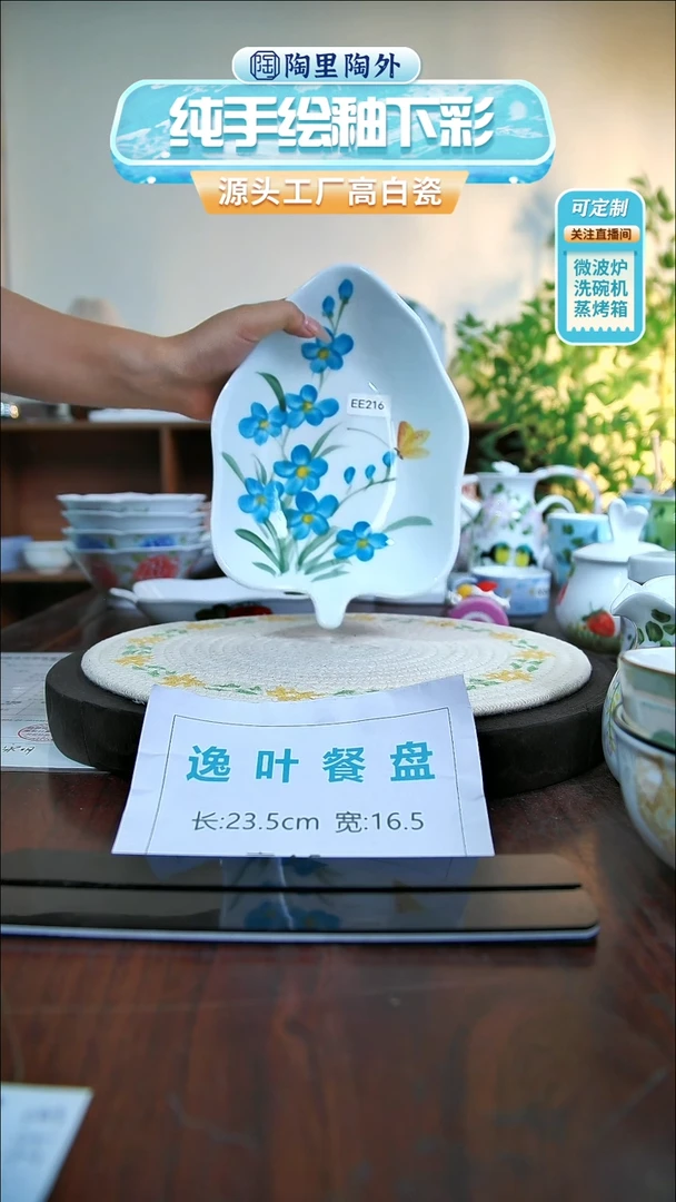 盘景德镇手绘高温釉下彩陶瓷EE216