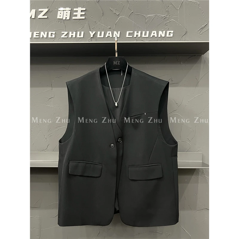 加大码男女2025年秋季V领休闲宽松简约坎肩无袖外套西装马甲男女