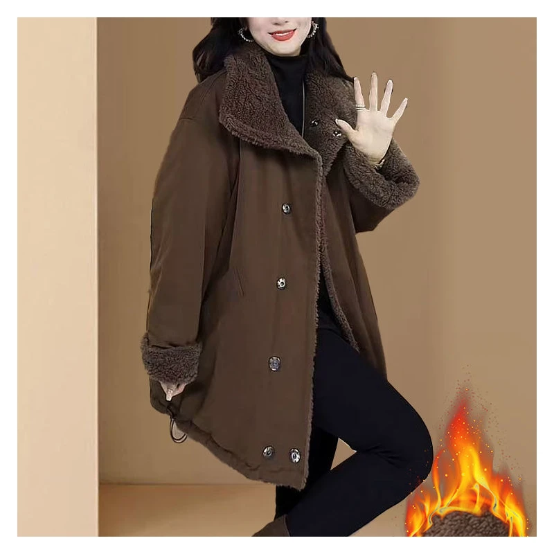 2024年冬季新款设计感加绒加厚外套宽松显瘦皮毛一体中长款上衣