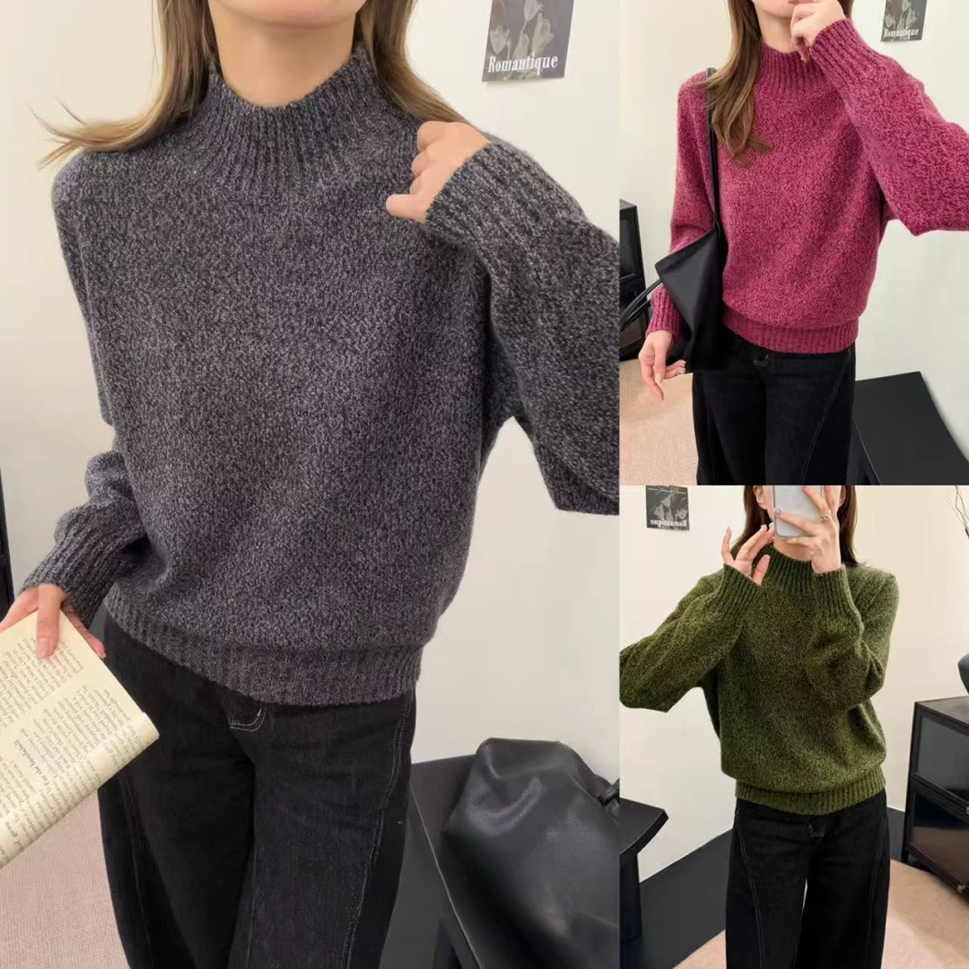 绵羊毛衫女毛针织衫春季宽松型套头慵懒风针织衫针织半高领
