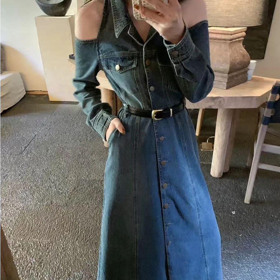 春秋时尚百搭韩版显瘦气质网红休闲牛仔连衣裙女复古收腰宽松2
