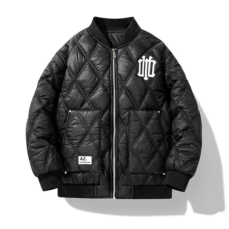 【菲姐服饰】秋冬款男士保暖舒适立领时尚菱形百搭潮流棉衣外套