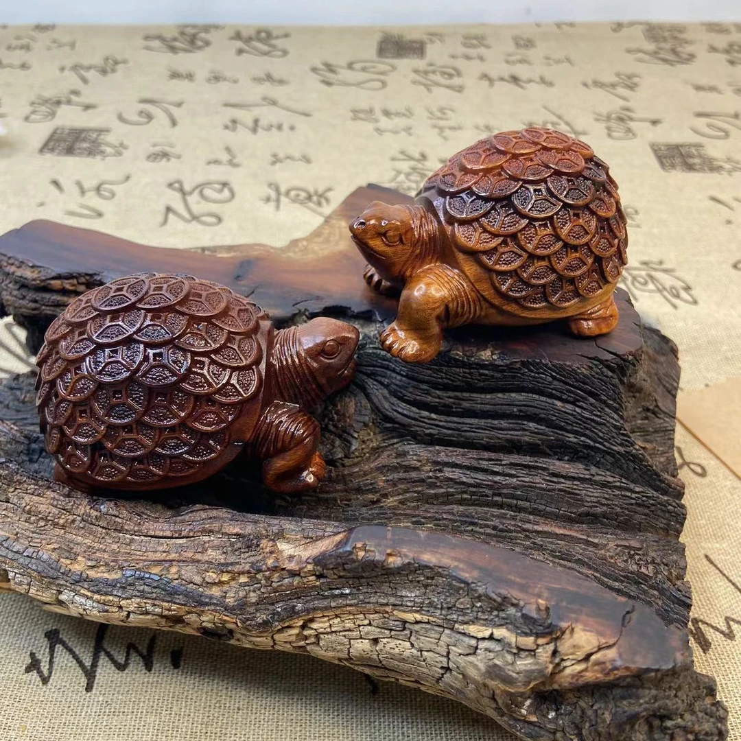 龙虎山天然枣木金钱龟书房办公桌玄关摆件