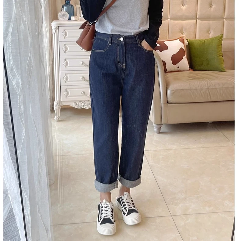 Lrosey/蓝若水【清仓直降】韩版高腰加绒牛仔裤宽松阔腿哈伦裤3993