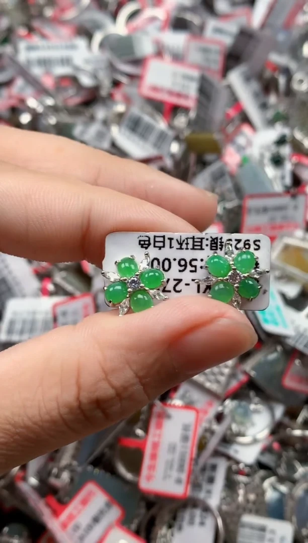 银S925镶嵌戒指翡翠天然A货缅甸翡翠
