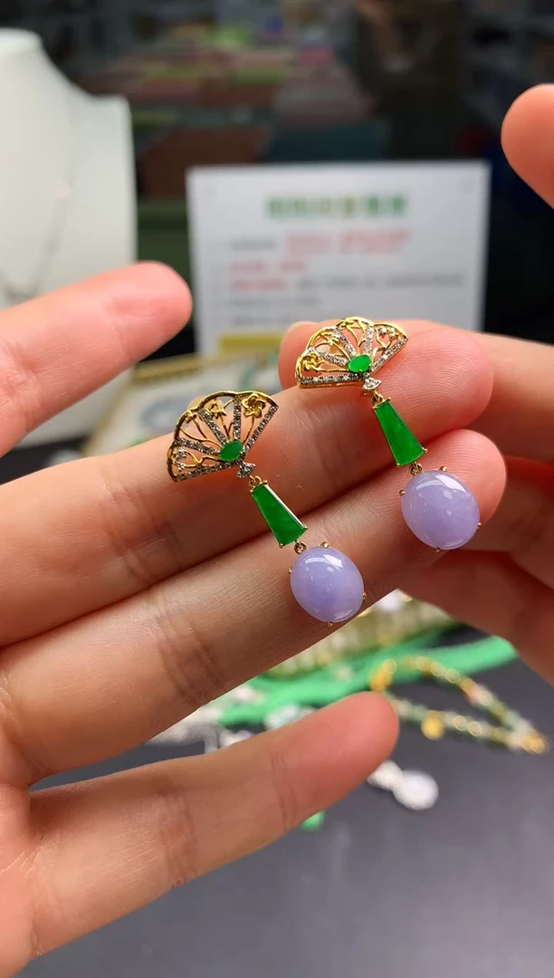 【闪购商品】翡翠吊坠(不含链)18K金镶嵌翡翠耳饰|不退不换
