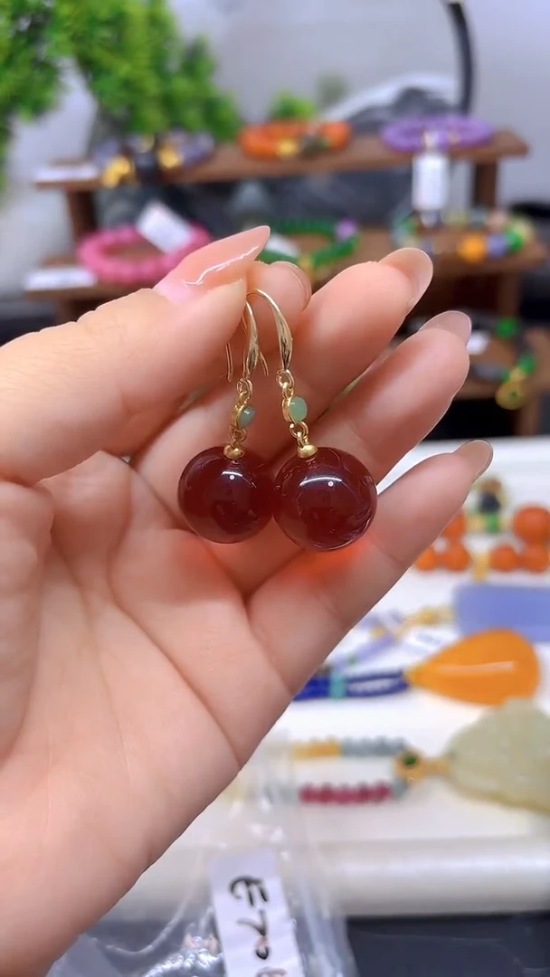 血珀14K金镶嵌耳饰E706