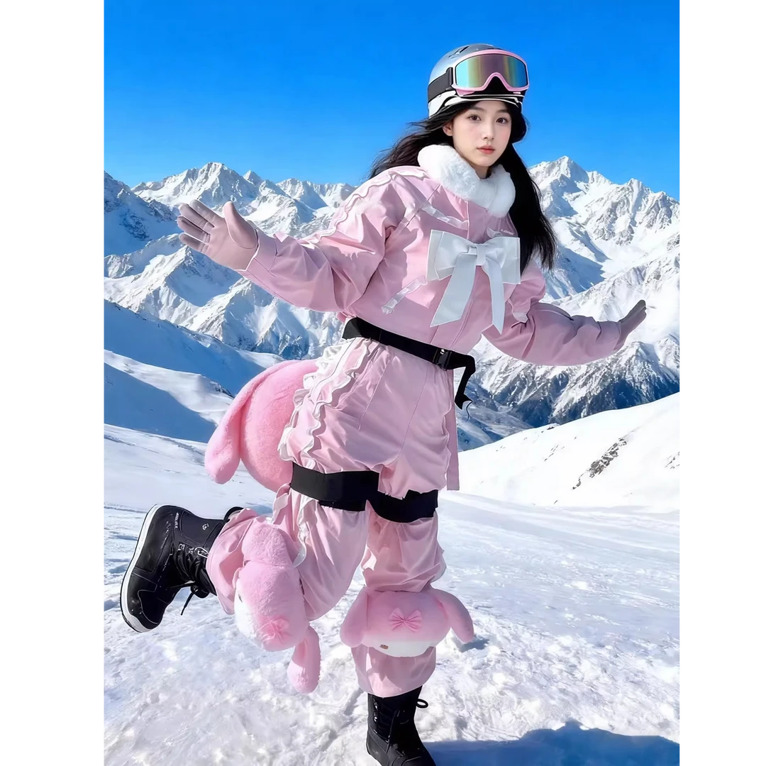 临典粉色滑雪服套装女2025新款户外防风防水超好看单板雪服外套