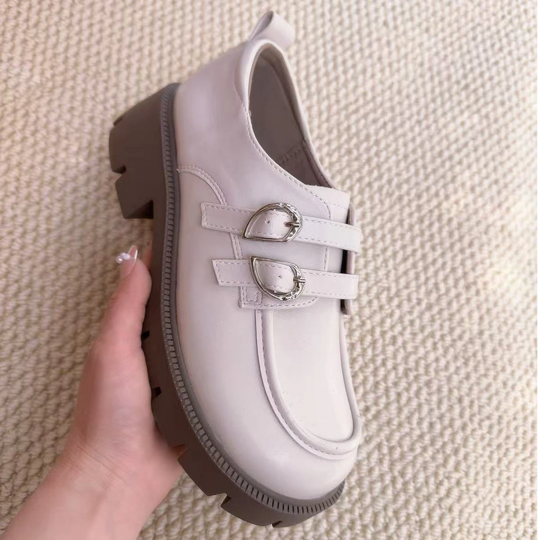 真皮学院风小皮鞋女春秋新款厚底一字扣带复古乐福鞋软底单鞋