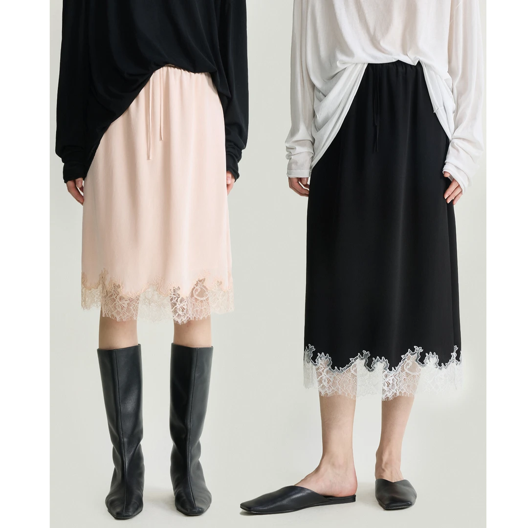 开间/口碑爆款 弹力重工松紧腰拼接蕾丝设计感早春半裙24MM小众