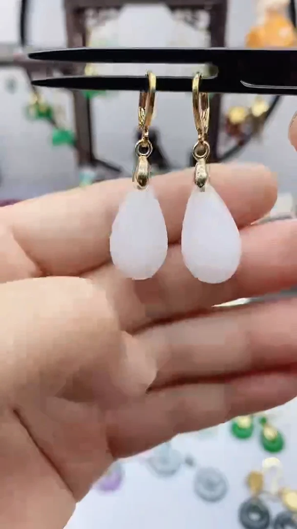 和田玉14K金镶嵌耳饰63