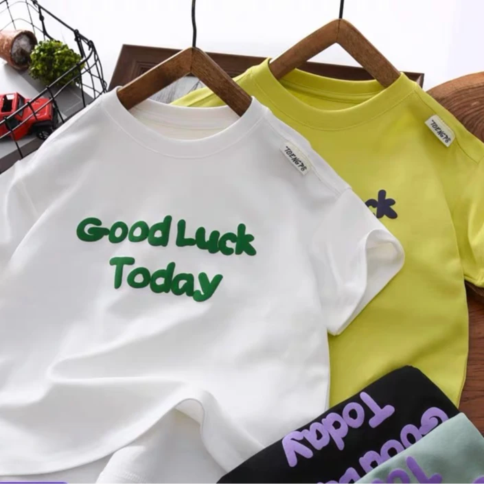 商超订单！儿童夏季高品质发泡印花字母中大童圆领T恤 2291