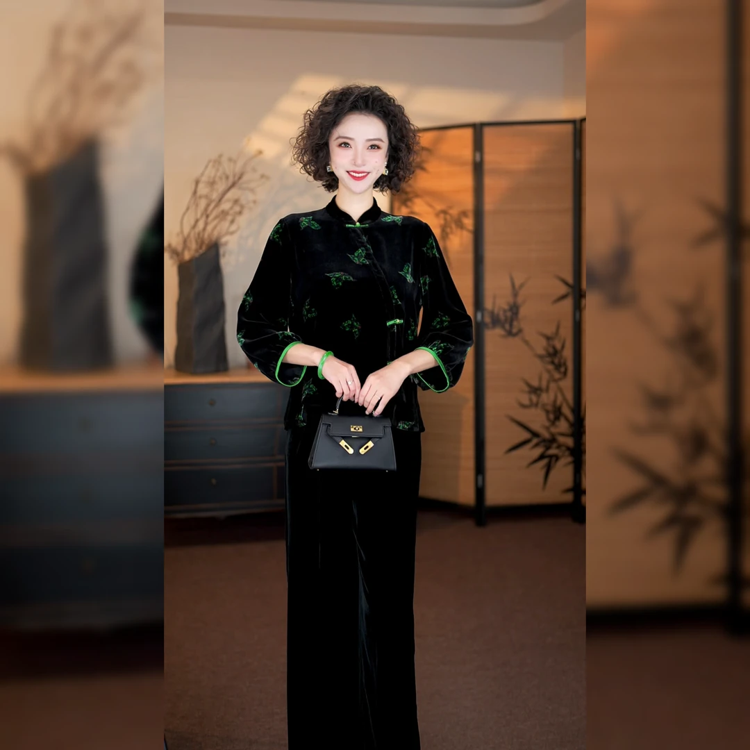 【幸福蝶】100桑蚕丝新中式真丝丝绒衬衫单面穿秋季外套MCGSY2166