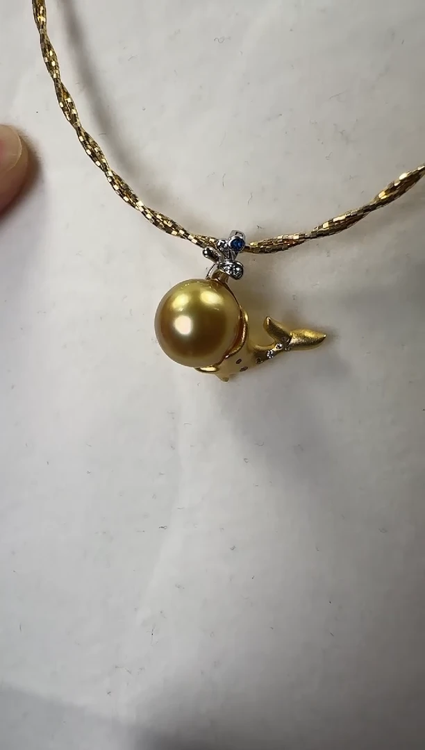 银S925镶嵌吊坠(不含链)海水珍珠小鲸鱼11.8mm