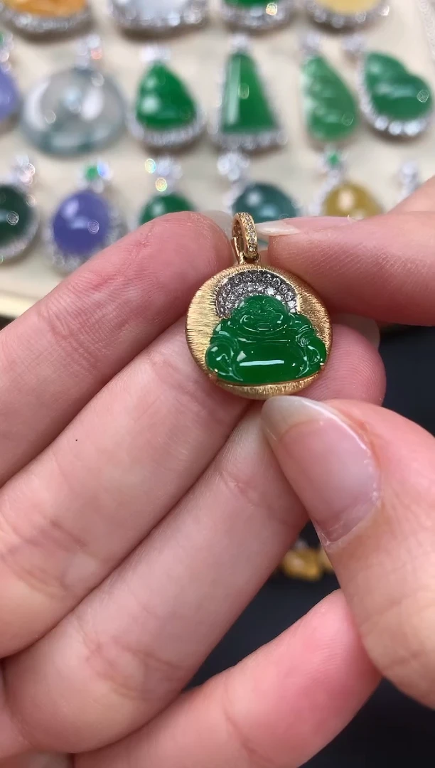 【闪购商品】翡翠吊坠(不含链)18K金镶嵌佛公A43|13800