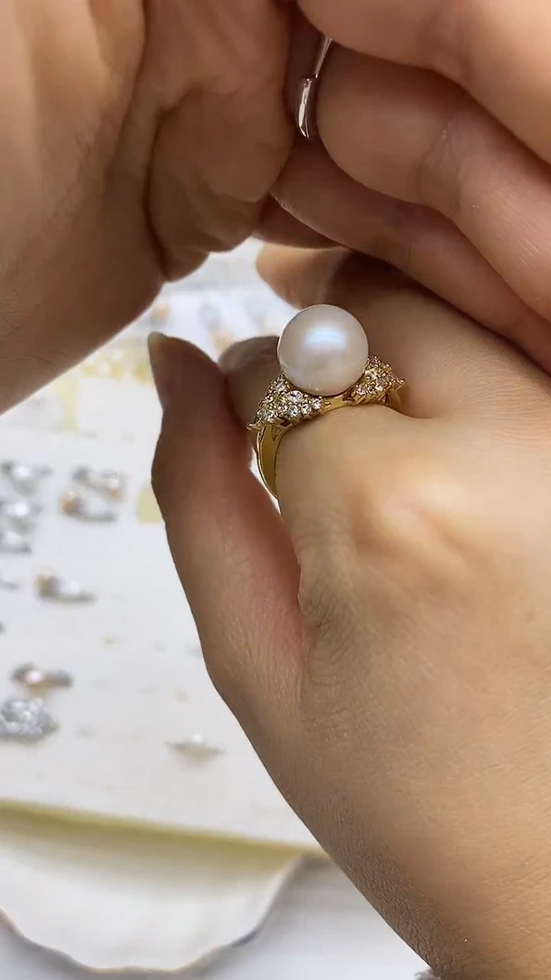 银S925镶嵌戒指淡水珍珠戒指多样性发其一