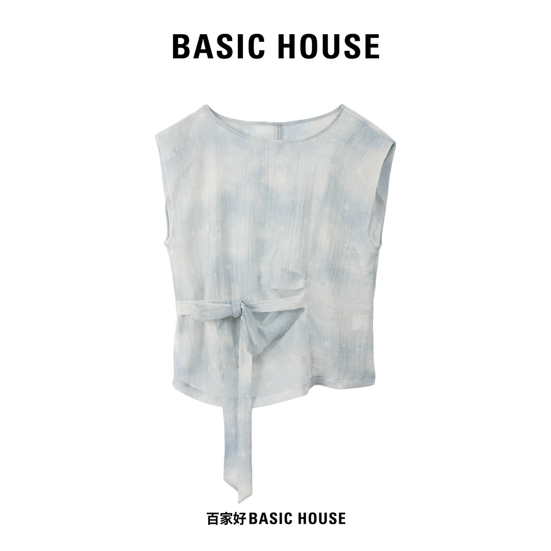 Basic House/百家好2025年新款扎染无袖设计感不规则T恤A772 XY