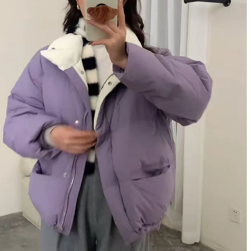 687时尚百搭洋气潮流立领撞色羽绒服