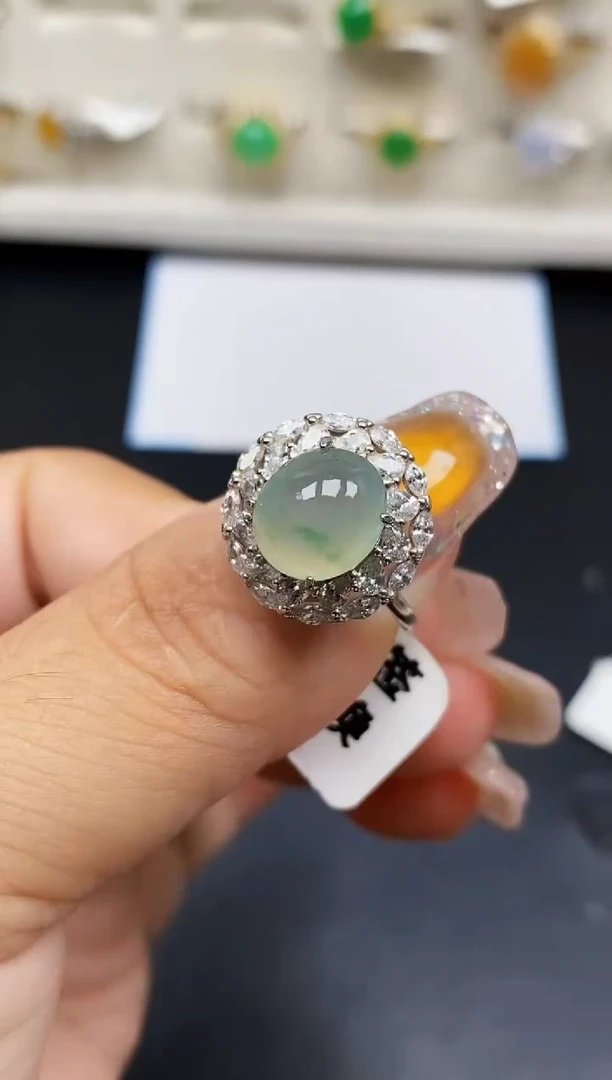 银S925镶嵌戒指翡翠9381