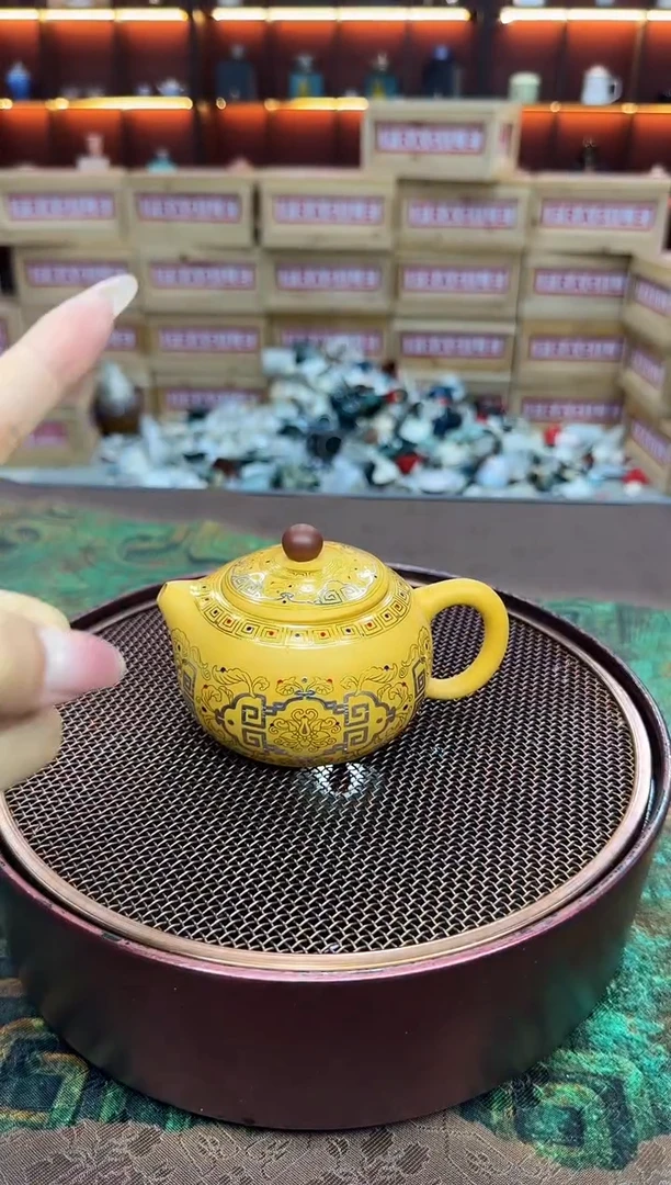 黄段泥紫砂敦煌珐琅凤鸣西施壶一壶四杯