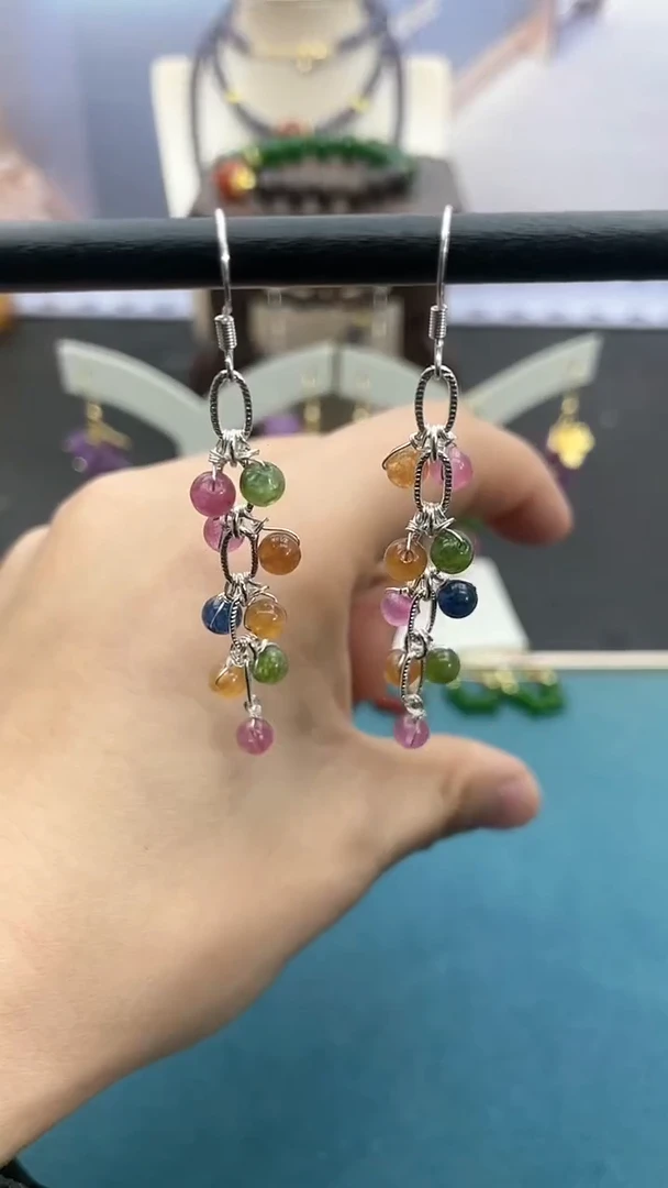 【闪购商品】碧玺耳饰14K金镶嵌流苏耳钩086